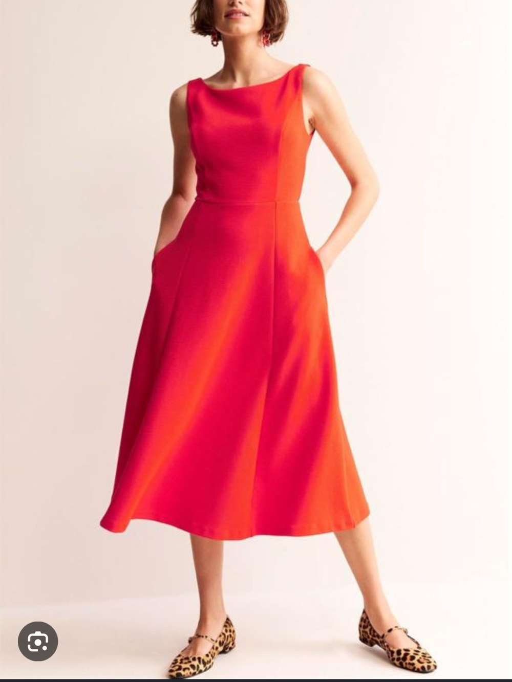 Boden Sleeveless Two-Tone Red & Orange Midi Dress